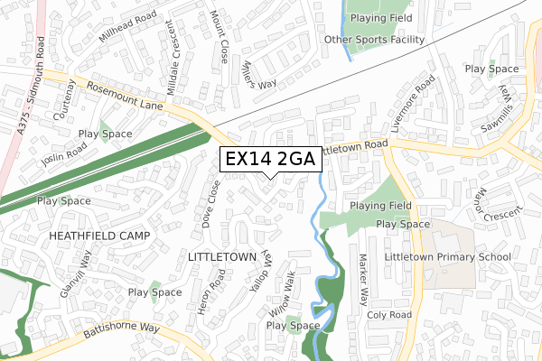 EX14 2GA map - large scale - OS Open Zoomstack (Ordnance Survey)