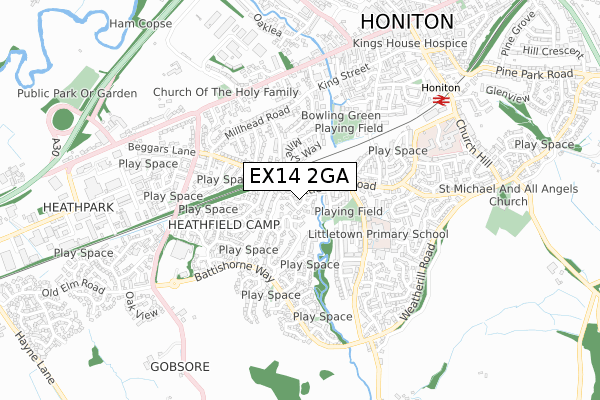 EX14 2GA map - small scale - OS Open Zoomstack (Ordnance Survey)