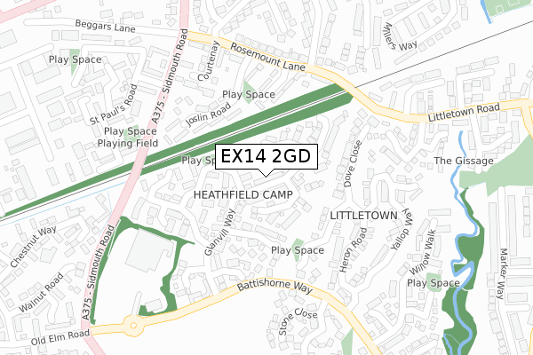 EX14 2GD map - large scale - OS Open Zoomstack (Ordnance Survey)