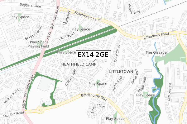 EX14 2GE map - large scale - OS Open Zoomstack (Ordnance Survey)