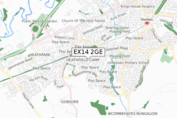 EX14 2GE map - small scale - OS Open Zoomstack (Ordnance Survey)