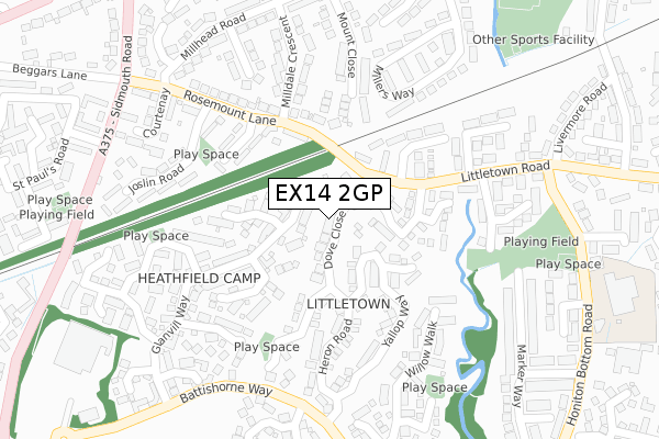 EX14 2GP map - large scale - OS Open Zoomstack (Ordnance Survey)