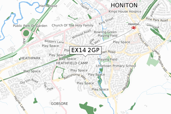 EX14 2GP map - small scale - OS Open Zoomstack (Ordnance Survey)