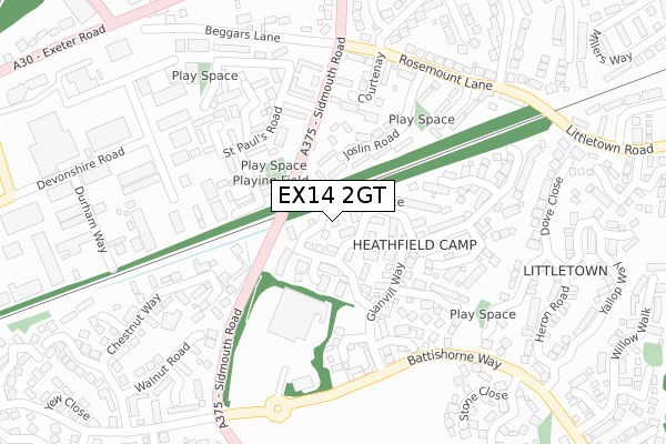 EX14 2GT map - large scale - OS Open Zoomstack (Ordnance Survey)