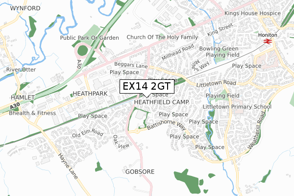 EX14 2GT map - small scale - OS Open Zoomstack (Ordnance Survey)