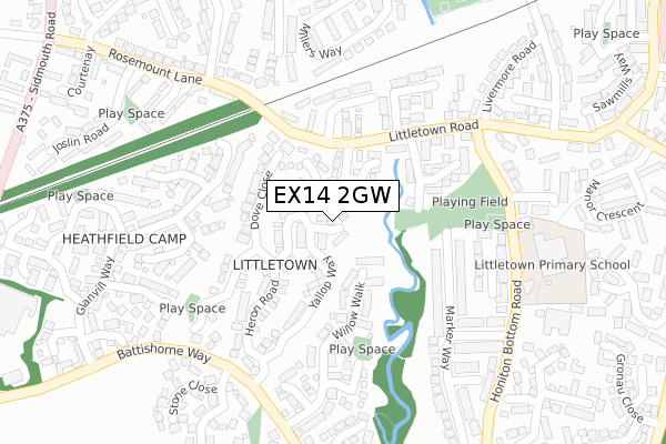 EX14 2GW map - large scale - OS Open Zoomstack (Ordnance Survey)