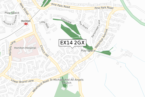 EX14 2GX map - large scale - OS Open Zoomstack (Ordnance Survey)