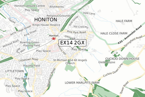 EX14 2GX map - small scale - OS Open Zoomstack (Ordnance Survey)