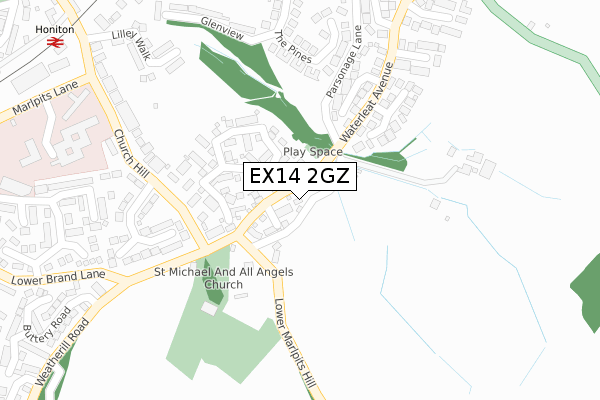 EX14 2GZ map - large scale - OS Open Zoomstack (Ordnance Survey)