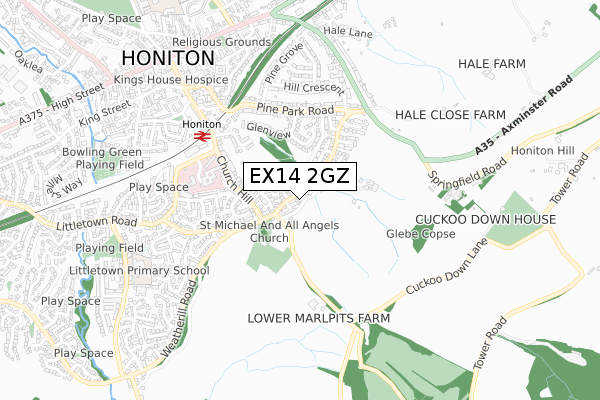 EX14 2GZ map - small scale - OS Open Zoomstack (Ordnance Survey)