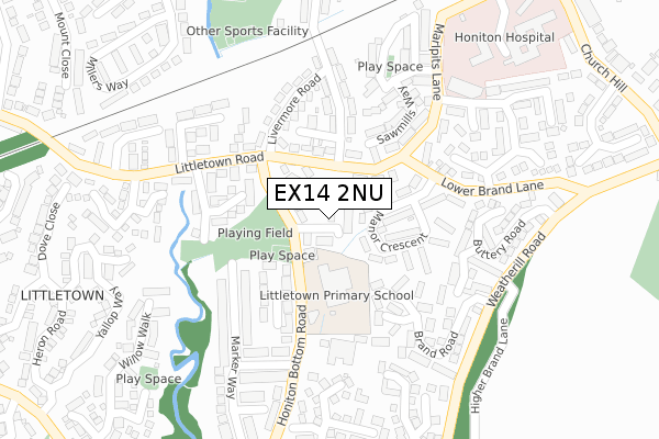 EX14 2NU map - large scale - OS Open Zoomstack (Ordnance Survey)