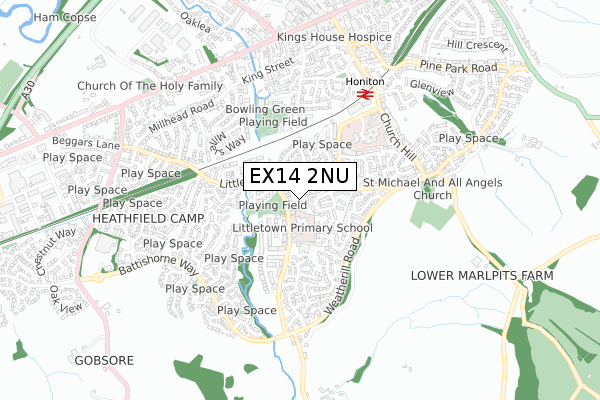 EX14 2NU map - small scale - OS Open Zoomstack (Ordnance Survey)