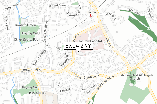 EX14 2NY map - large scale - OS Open Zoomstack (Ordnance Survey)