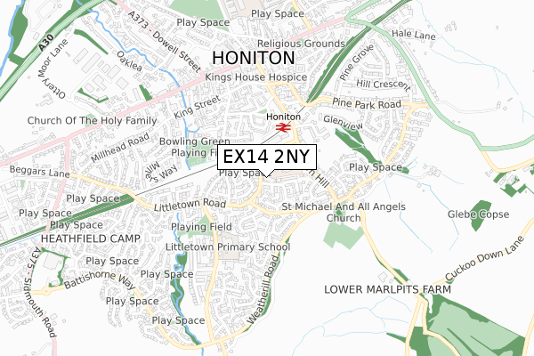 EX14 2NY map - small scale - OS Open Zoomstack (Ordnance Survey)