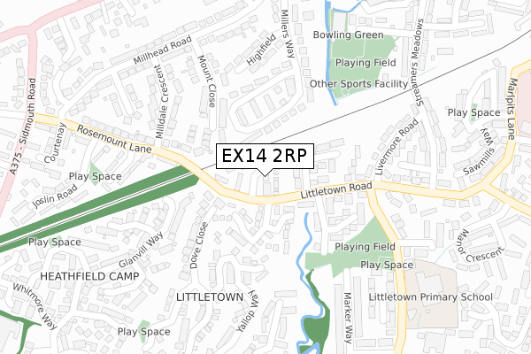 EX14 2RP map - large scale - OS Open Zoomstack (Ordnance Survey)