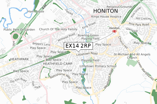 EX14 2RP map - small scale - OS Open Zoomstack (Ordnance Survey)