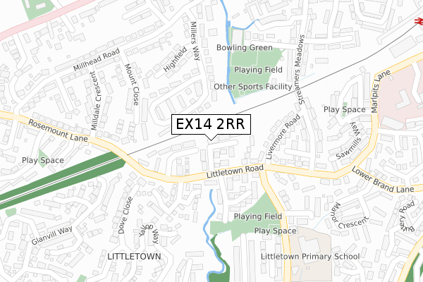 EX14 2RR map - large scale - OS Open Zoomstack (Ordnance Survey)