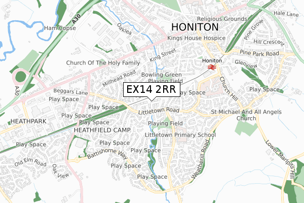 EX14 2RR map - small scale - OS Open Zoomstack (Ordnance Survey)