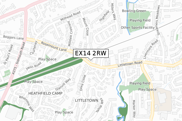 EX14 2RW map - large scale - OS Open Zoomstack (Ordnance Survey)