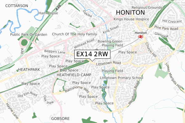 EX14 2RW map - small scale - OS Open Zoomstack (Ordnance Survey)