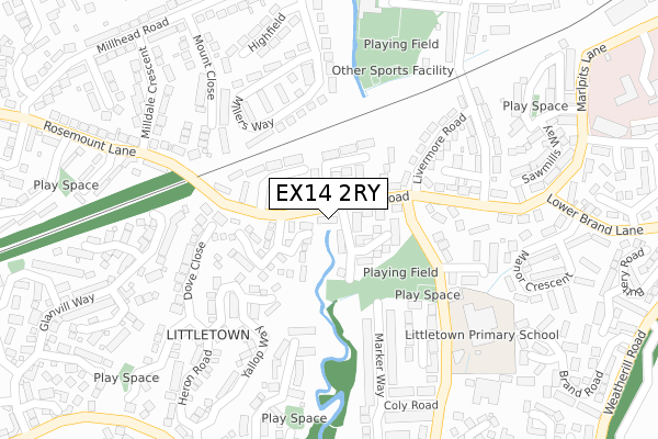 EX14 2RY map - large scale - OS Open Zoomstack (Ordnance Survey)