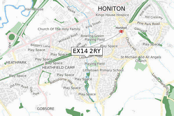 EX14 2RY map - small scale - OS Open Zoomstack (Ordnance Survey)