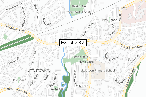 EX14 2RZ map - large scale - OS Open Zoomstack (Ordnance Survey)