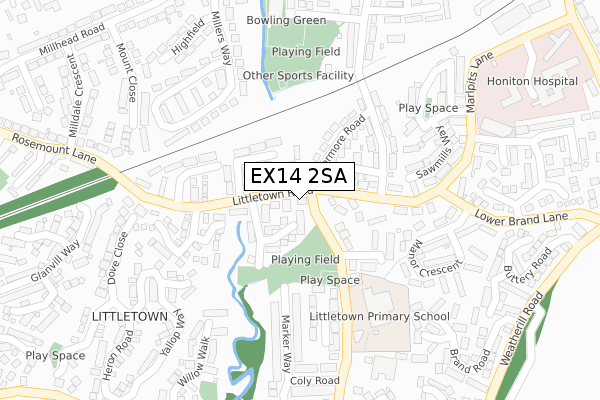 EX14 2SA map - large scale - OS Open Zoomstack (Ordnance Survey)