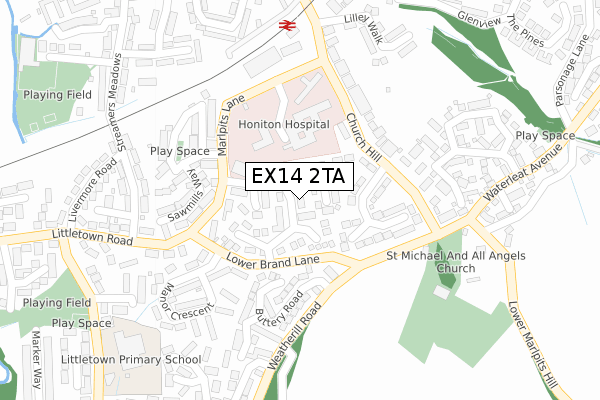 EX14 2TA map - large scale - OS Open Zoomstack (Ordnance Survey)