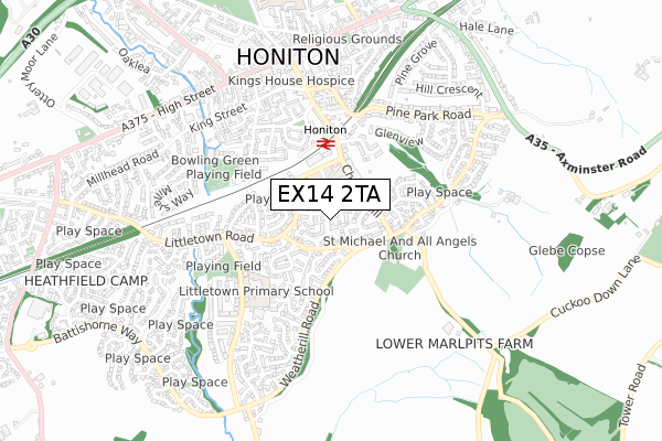 EX14 2TA map - small scale - OS Open Zoomstack (Ordnance Survey)