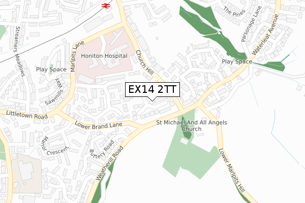 EX14 2TT map - large scale - OS Open Zoomstack (Ordnance Survey)