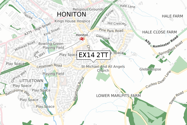 EX14 2TT map - small scale - OS Open Zoomstack (Ordnance Survey)