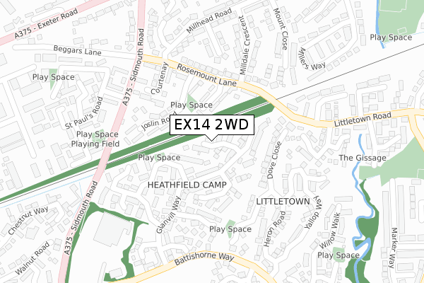 EX14 2WD map - large scale - OS Open Zoomstack (Ordnance Survey)