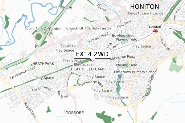 EX14 2WD map - small scale - OS Open Zoomstack (Ordnance Survey)