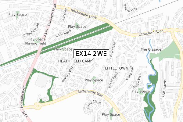 EX14 2WE map - large scale - OS Open Zoomstack (Ordnance Survey)