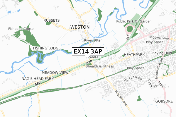 EX14 3AP map - small scale - OS Open Zoomstack (Ordnance Survey)