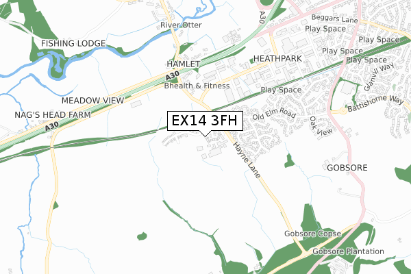 EX14 3FH map - small scale - OS Open Zoomstack (Ordnance Survey)