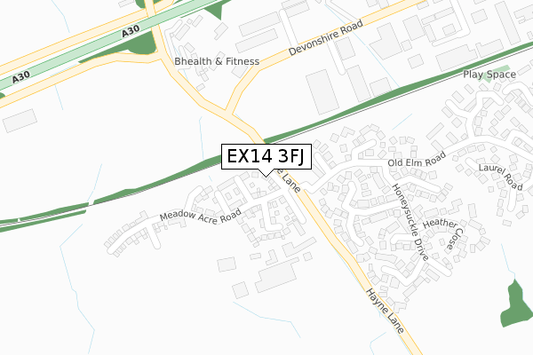 EX14 3FJ map - large scale - OS Open Zoomstack (Ordnance Survey)