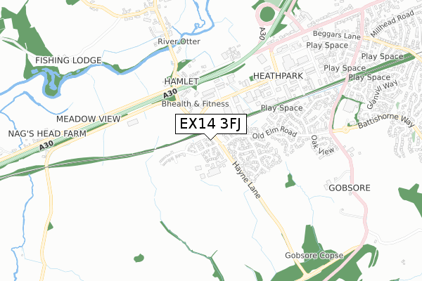 EX14 3FJ map - small scale - OS Open Zoomstack (Ordnance Survey)