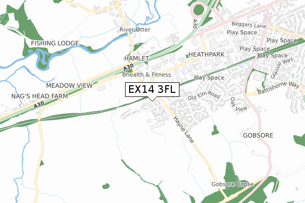 EX14 3FL map - small scale - OS Open Zoomstack (Ordnance Survey)