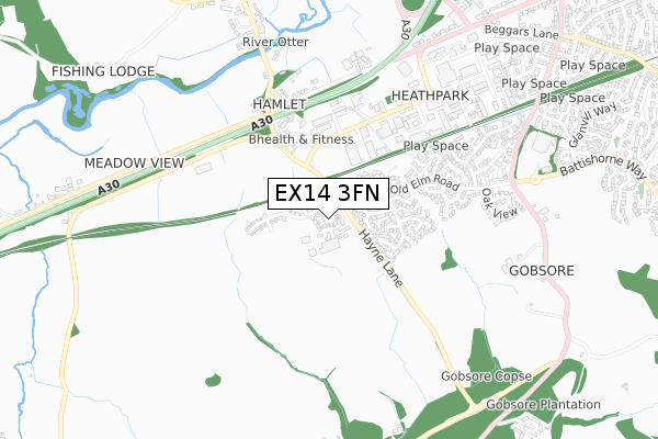 EX14 3FN map - small scale - OS Open Zoomstack (Ordnance Survey)