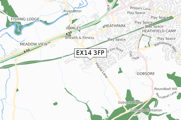 EX14 3FP map - small scale - OS Open Zoomstack (Ordnance Survey)