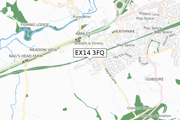 EX14 3FQ map - small scale - OS Open Zoomstack (Ordnance Survey)