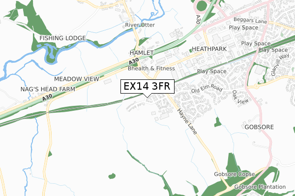 EX14 3FR map - small scale - OS Open Zoomstack (Ordnance Survey)