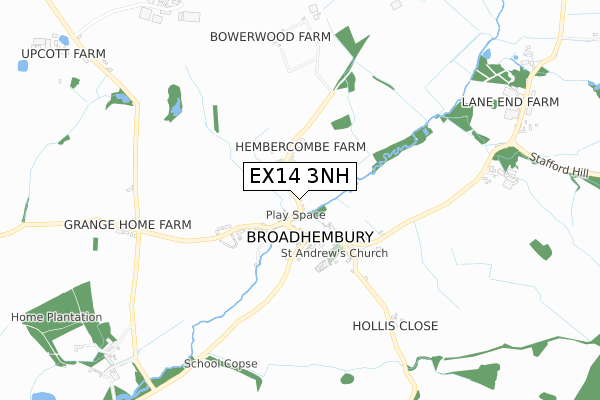 EX14 3NH map - small scale - OS Open Zoomstack (Ordnance Survey)