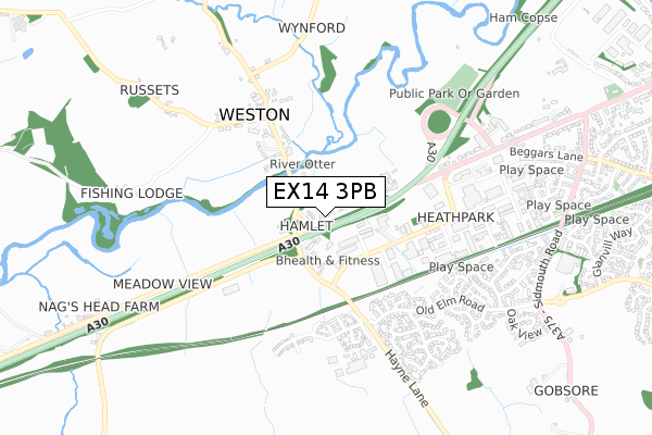 EX14 3PB map - small scale - OS Open Zoomstack (Ordnance Survey)