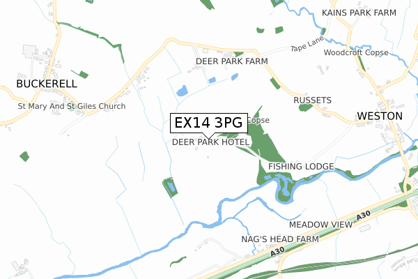 EX14 3PG map - small scale - OS Open Zoomstack (Ordnance Survey)