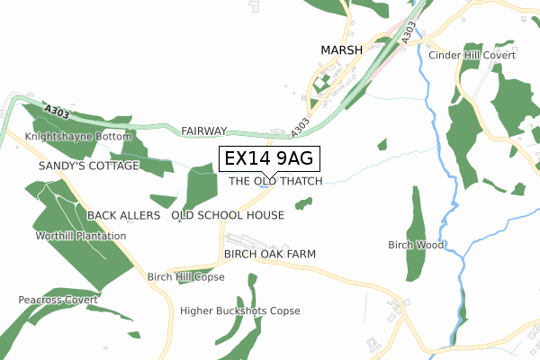 EX14 9AG map - small scale - OS Open Zoomstack (Ordnance Survey)