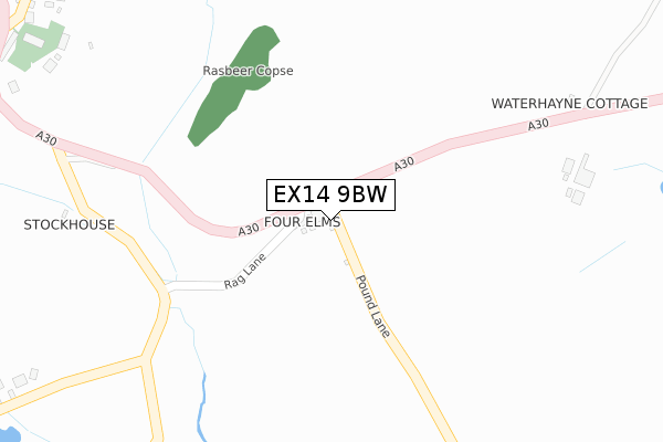 EX14 9BW map - large scale - OS Open Zoomstack (Ordnance Survey)