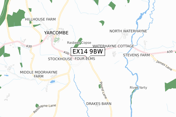 EX14 9BW map - small scale - OS Open Zoomstack (Ordnance Survey)